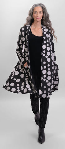 ALEMBIKA POLKA DOT DUSTER IN BLACK AND LIGHT GREY ....FLOWING AND DRAMATIC